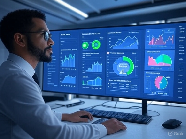 AI marketing dashboard showing A/B tests, conversion funnels, and real-time analytics optimizing campaigns