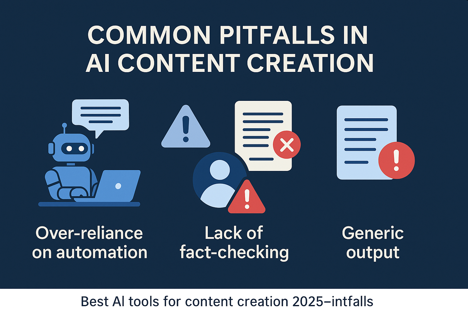 Best AI tools for content creation 2025 – infographic of common pitfalls to avoid in AI content development