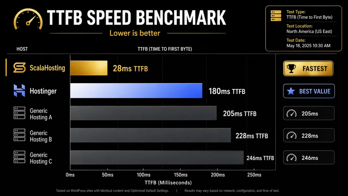 fastest wordpress hosting speed benchmark chart 2026 TTFB comparison