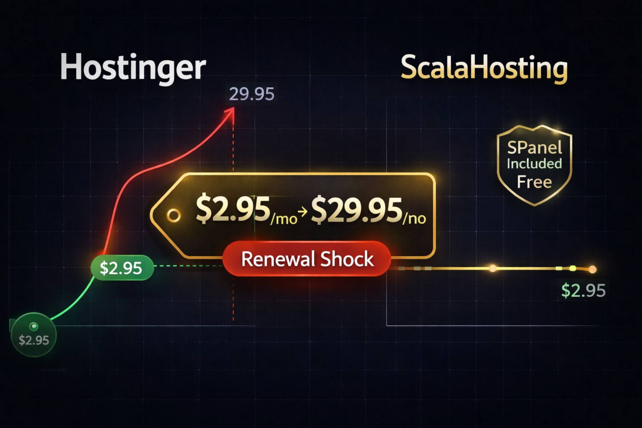 ScalaHosting vs Hostinger pricing comparison 2026 — renewal costs and true value