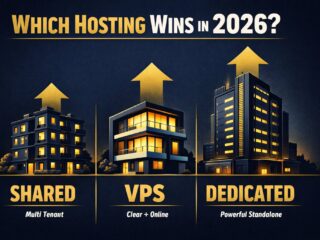 VPS vs shared vs dedicated hosting comparison showing three server types side by side for 2026