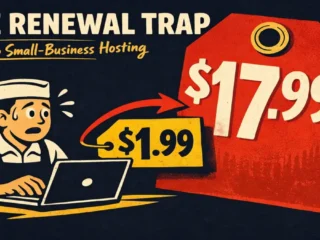 Web hosting cost for a small business 2026 — introductory vs renewal price shock illustration